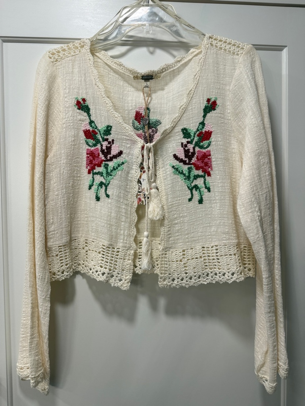 gimmicks by BKE Cream Cropped Knit Cardigan with Floral Embroidery - Picture 1 of 7